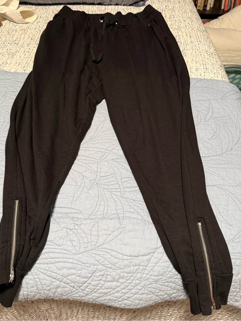 Livi Active Black Drawstring Jogger Pants with Ankle Zippers